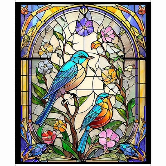 Sunlit Birds Stained Glass Birds Panel - QT Fabrics