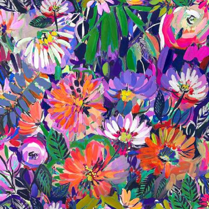 Sunset Meadow - Digital Blooms on Purple - Clothworks