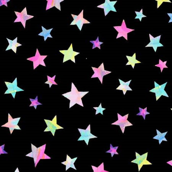 Crazy Kitties - Tossed Stars on Black - P&B Textiles