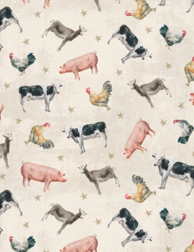 Farmhouse Chic -- Tossed Farm Animals/Cream - Wilmington Prints