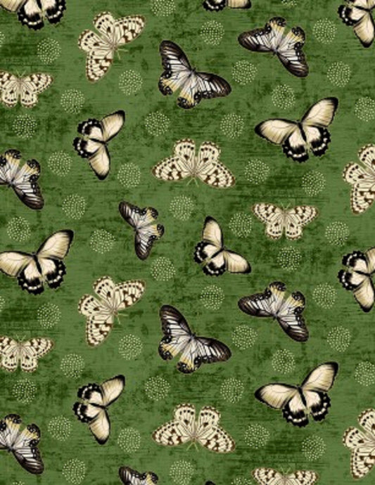 Butterflies Allover Green - Wilmington Prints