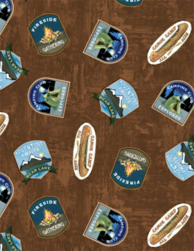 Lake Adventure - Badges, Brown - Wilmington Prints