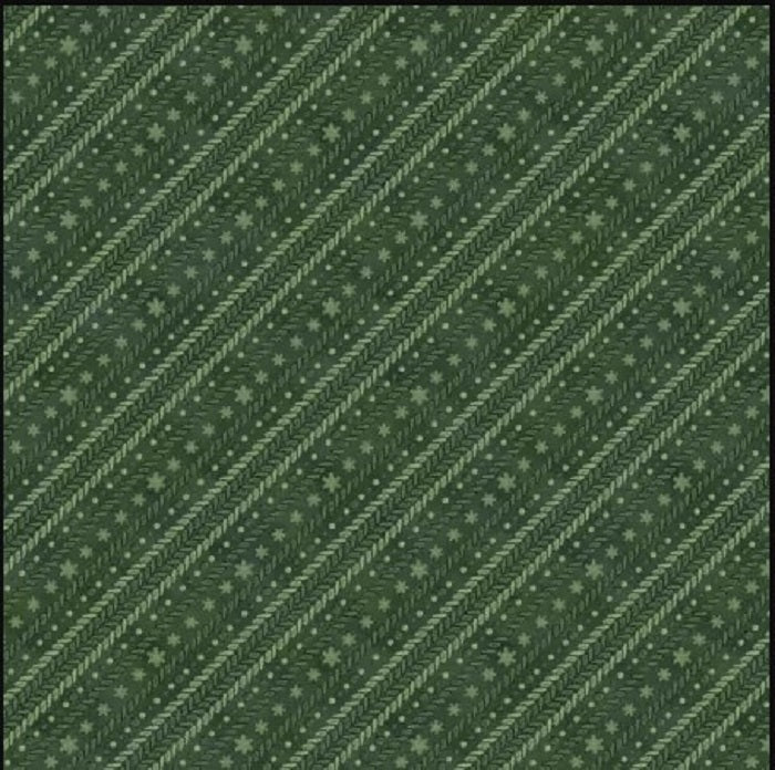 Woodland Snowmen - Green Ticking Stripe - Wilmington Prints