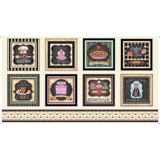 Home Sweet Home Baking Patches Panel Buttercream 2/3 yard - QT Fabrics