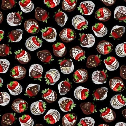 Chocolicious -- Strawberry Delight on Black - Benartex