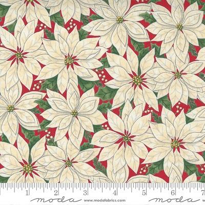 Home Sweet Holidays -- White Poinsettias on Red - Moda