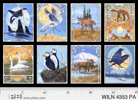Wildlife Nouveau Panel Whales Birds, Moose - P & B Textiles