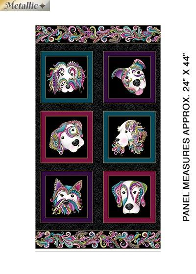 Dog On It -- Black/ Multi Dog Panel (2/3yd) - Benaratex